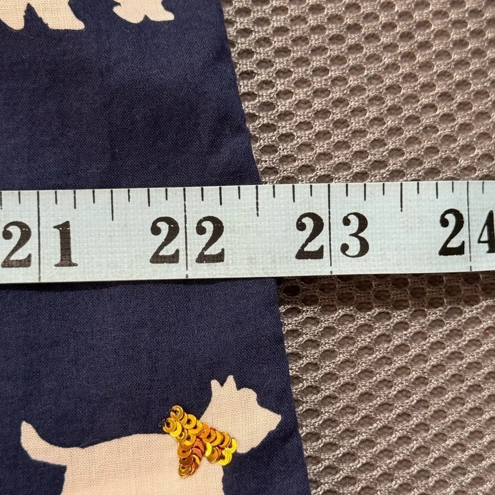 Talbots Scotty Dog Novelty Print Navy Peasant Top Size Large Sequin Detail - Picture 10 of 11